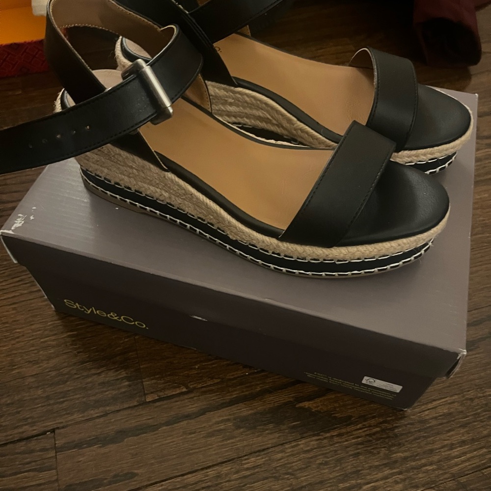 Style & Co. Black Wedge Sandals - Picture 2 of 4